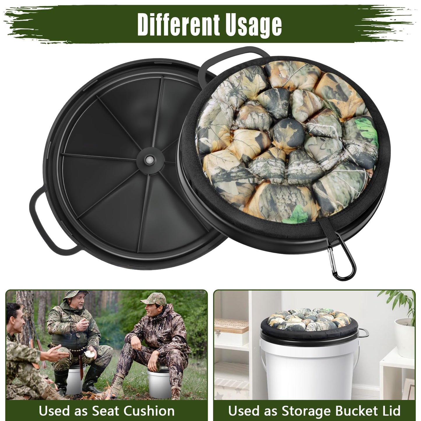 GJL 5 Gallon Bucket Seat Lid, 360 Degree Swivel Memory Foam Bucket Seat Cushion with Padded Top for Hunting, Fishing, Camping, Gardening and Baseball Training, Fits Standard 11"-11 3/4" Bucket