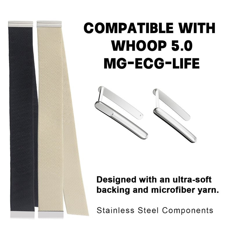 Fitcent Adjustable SuperKnit Bicep band Compatible with WHOOP 5.0 WHOOP One+Peak/MG LIFE, Soft Nylon Bicep Bands with Stainless Steel U Shape for WHOOP LIFE ECG Whoop 5.0 bands (Black, One+Peak)