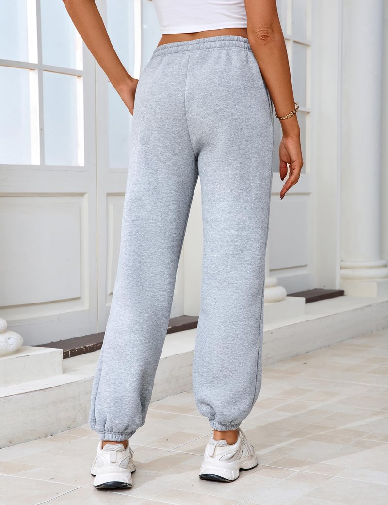 Warmrole Gray Sweatpants Fleece-Lined Lounge Pants High Waisted Comfy Workout Active Joggers for Women, Medium