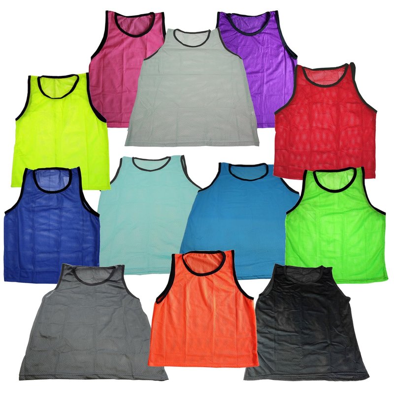 BlueDot Trading Youth Sports Pinnies Scrimmage Training Vests (12-Pack), Red