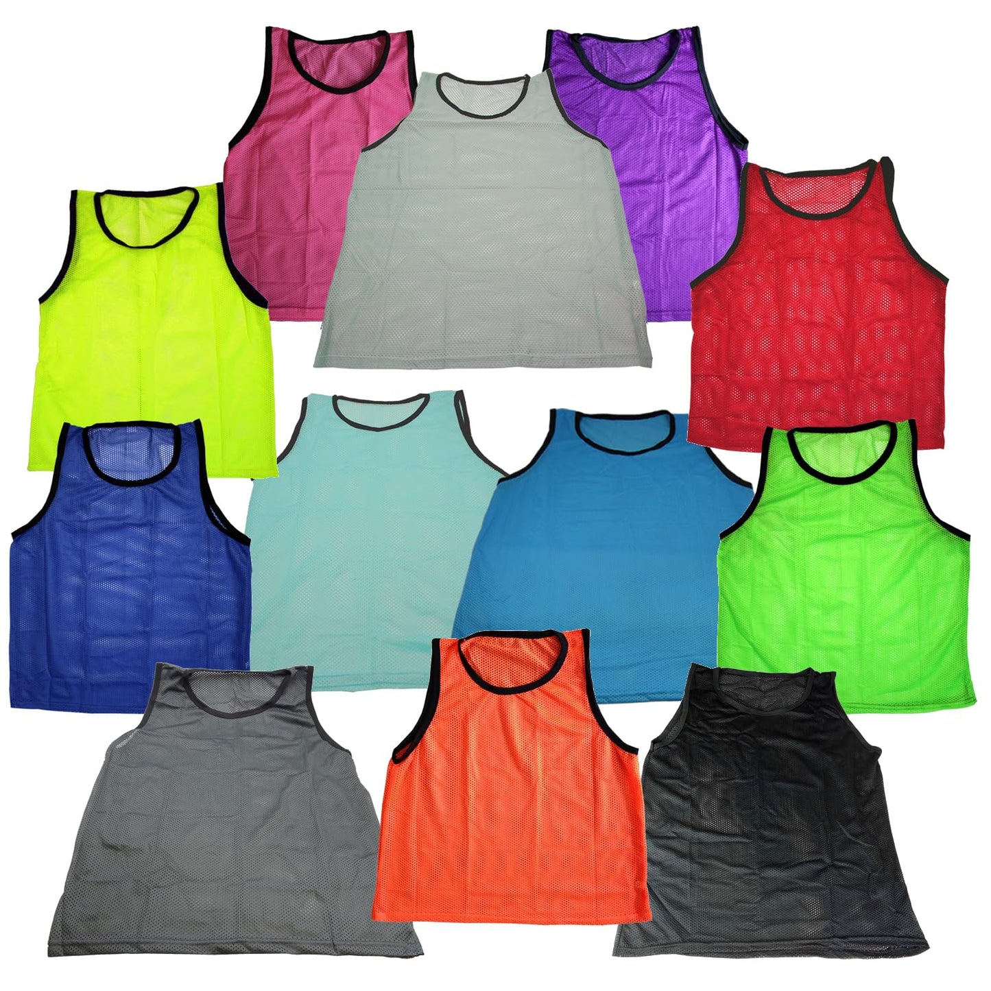 BlueDot Trading 12 Adult Mens Womans Unisex Sports Pinnie Scrimmage Training Vest, Nylon Mesh for Team Practice - For Soccer, Field Hockey, Lacrosse, Football, Basketball, COLOR: Red (12 Pack)