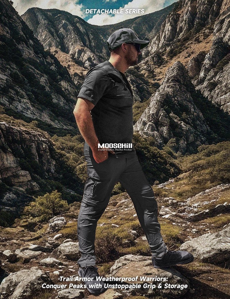 Moosehill Men's-Hiking-Pants Convertible Quick-Dry Water-Resistant Lightweight Zip-Off Outdoor for Hunting, Fishing, Safari with 5 Deep Pockets (Dark Grey, 34W*32L)
