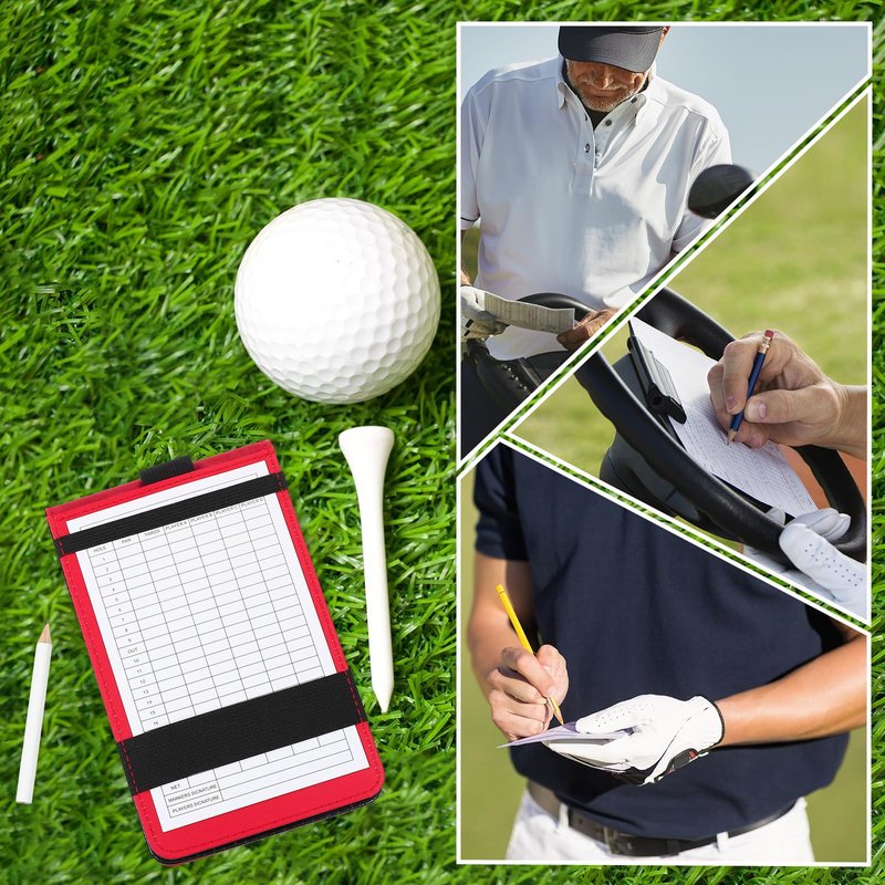 PATIKIL Golf Scorecard Holder, Leather Yardage Book Cover Golf Leather Scorecard with 4 Pcs Golf Score Sheets and Pencil Loop for Golfers Golf Club Golf Club Accessories, Red