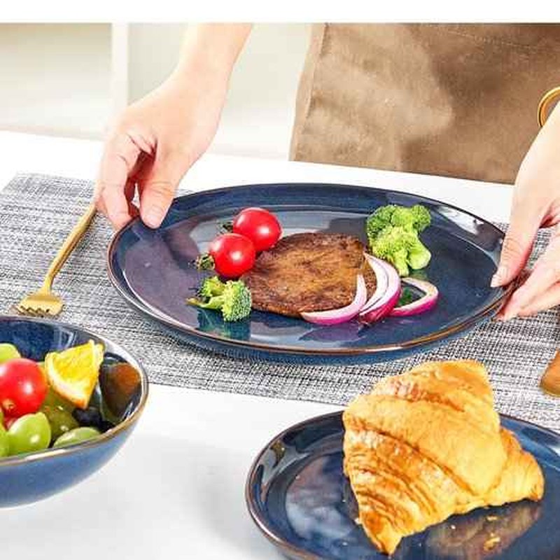 Bestone 12 Pieces Round Kitchen Dinnerware Sets,Plates and Bowls Sets,Dishes, Plates, Bowls, Dish Set, Chip Resistant Ceramic Dinnerware Set, Dishwasher/Microwave Safe,Service for 4,Cobalt Blue