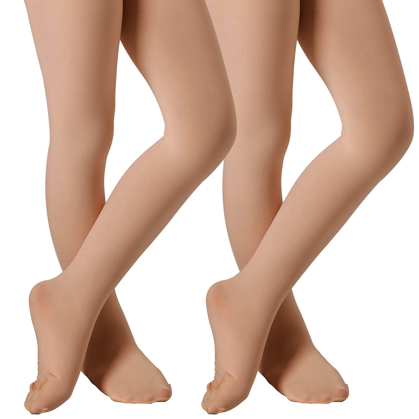 DIPUG Ballet Tights for Girls Dance Tights Toddler Thick Soft Footed Kids Suntan Stockings Size 3t 4t 5t, 2 Pack