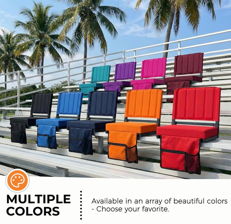 SPORT BEATS Stadium Seats with Back Support Bleacher Chairs with Back and Cushion Thick Padded Bleacher Seats Includes Shoulder Strap Black 1pc Standard