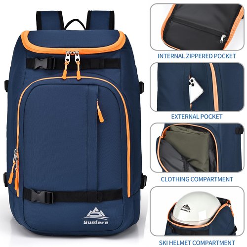 FeedMoo Ski Boot Bag Backpack 50L Waterproof Ski and Snowboard Boot Travel Luggage Snow Boots Bags Dark Blue for Youth Men Ski Helmet Goggles Gloves Skiing Gear Accessories(Dark Blue)