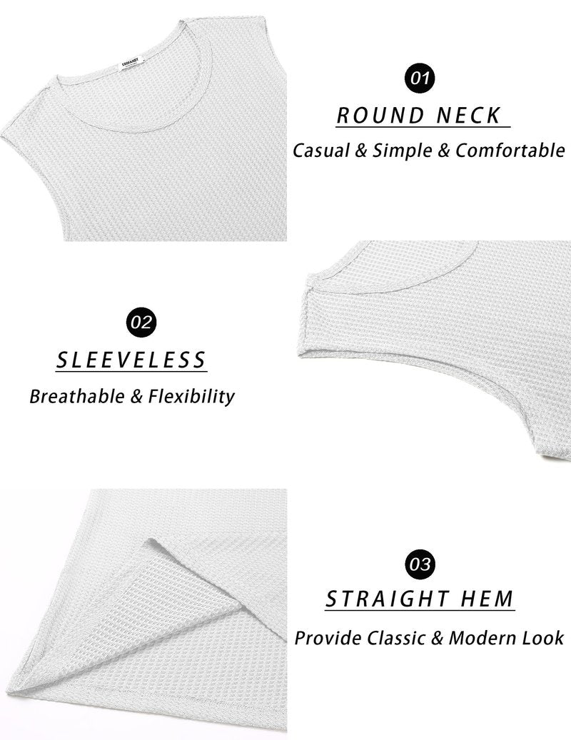COOFANDY Men's Tank Tops Summer White Sleeveless Knit Top for Men Crew Neck Waffle Textured Tank Shirts White L