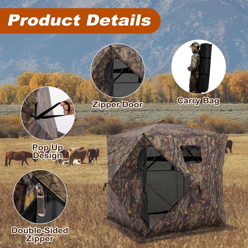 OLIXIS 270° See-Through Hunting Blind - 2-3 Person Pop-Up Camouflage Tent | Portable with Carrying Bag