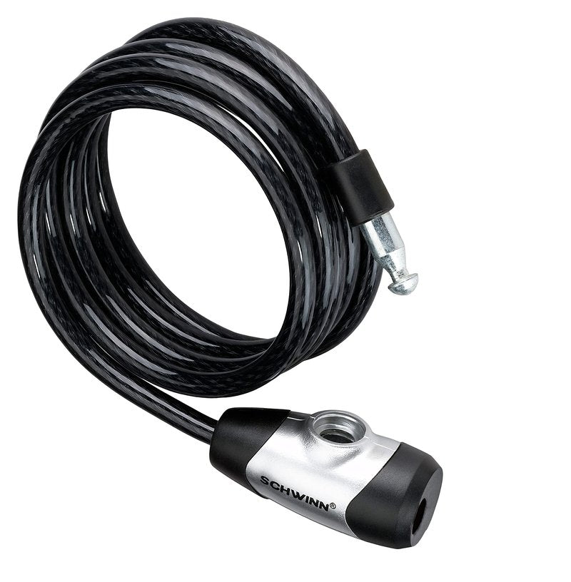 Schwinn Bike Cable Lock with Keys, 6 ft x 8 mm, Black, Durable Steel, Protective Vinyl Cover, Carrying Bracket for Transport, Anti Theft Protection, Bike Lock Cable for Security