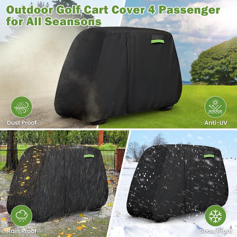 Waterproof Golf Cart Cover 6 Passenger for Yamaha/E-Z-Go/Club Car/Evolution/ICON/Star EV, Heavy Duty Sun Rain Dust Protection 4+2/6 Passenger Golf Cart Cover with Soft Cotton Lining & Door Zipper-XL