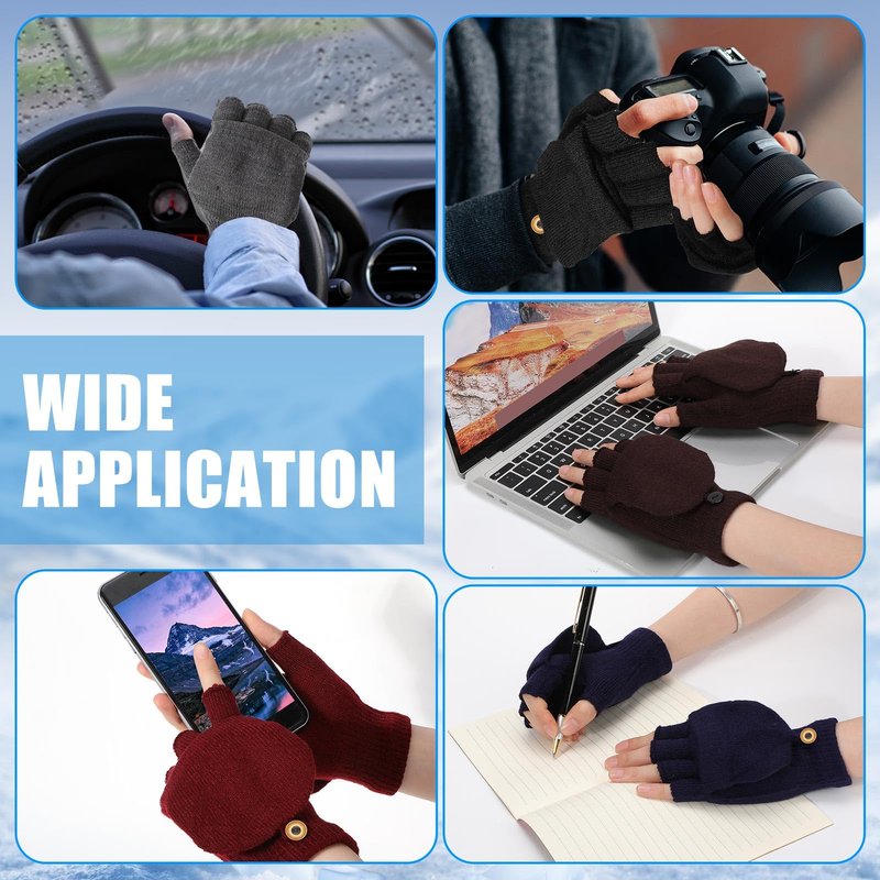 Geyoga 10/30/60 Pcs Winter Beanies and Gloves Warm Knitted Hats Flip Fingerless Mittens Cold Gift for Men Women Homeless Care(10 Pcs)