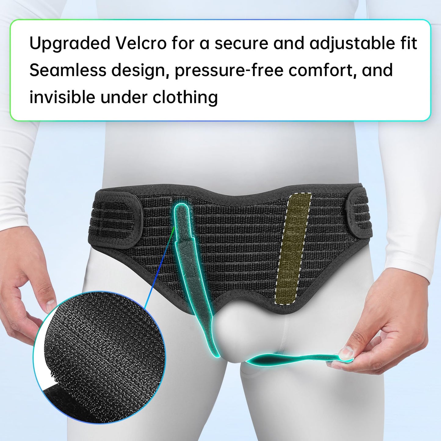 ZEAZEN Hernia Belt for Men - Adjustable Support Brace, Comfortable & Breathable Design, Ideal for Single/Double Inguinal Hernia Pain Relief, Discreet Wear for Everyday Use (Black, Medium)