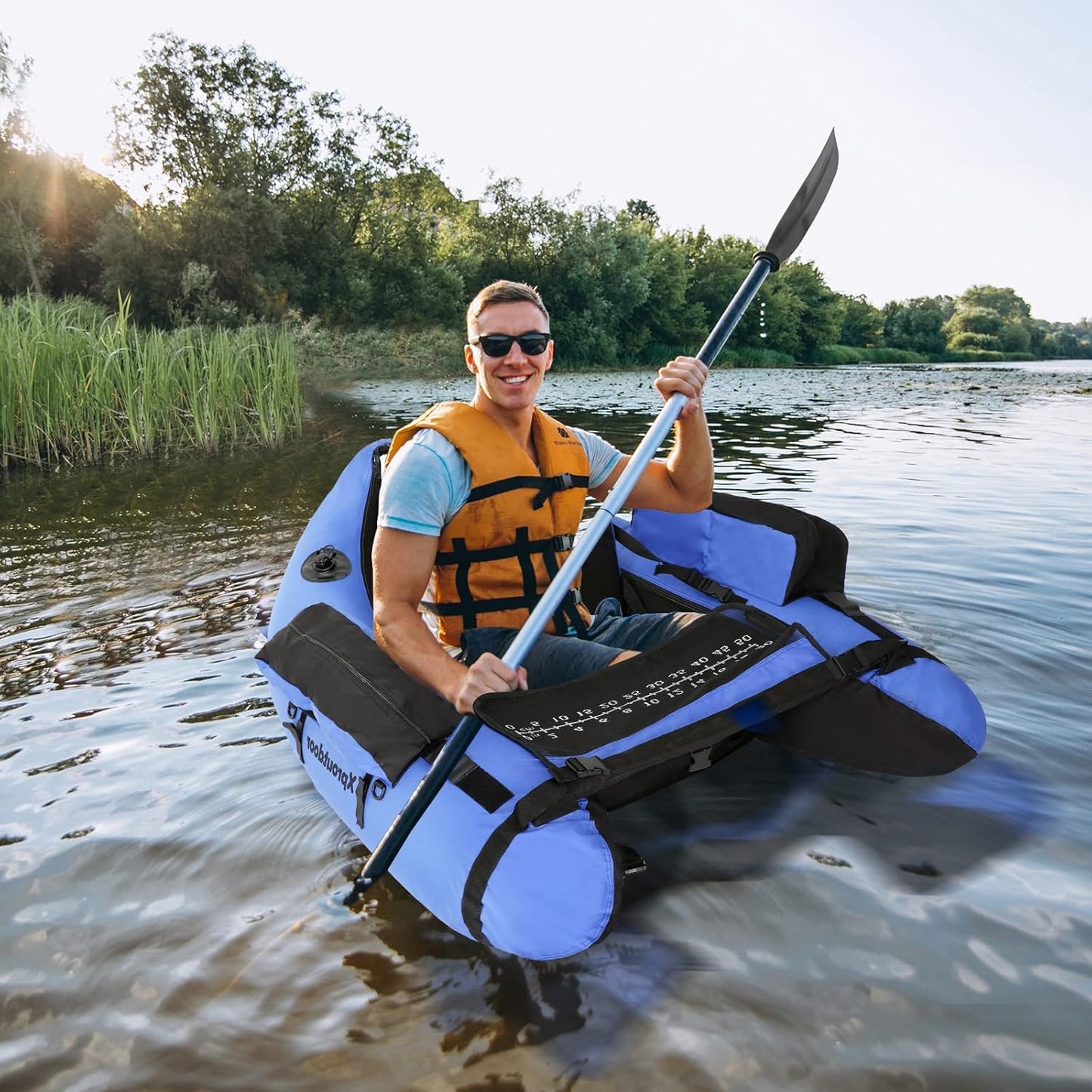 Fishing Float Tube - Adjustable Backpack Straps, Storage Pockets & Fish Ruler | 350LBS Capacity, Includes Pump & Oar