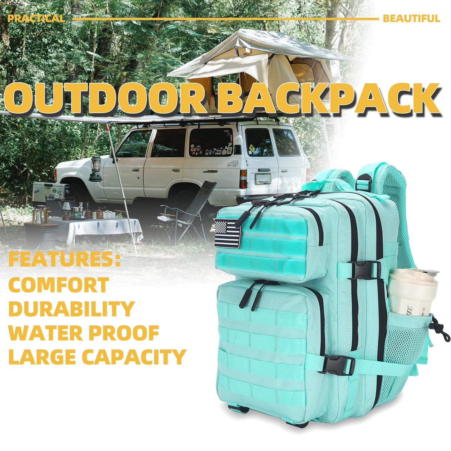 Lovelinks21 25L Tactical Backpack for Men and Women Military Backpack Small Assault Pack Molle Backpack Bug Out Bag Travel Rucksack Daypack (Mint Green)