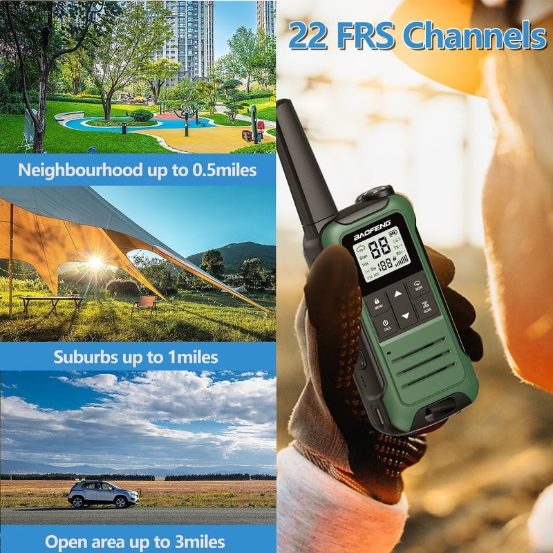 Long Range Walkie Talkies - Rechargeable FRS Two Way Radio | 4-Pack with 1400mAh Battery, USB-C, NOAA & Flashlight for Camping
