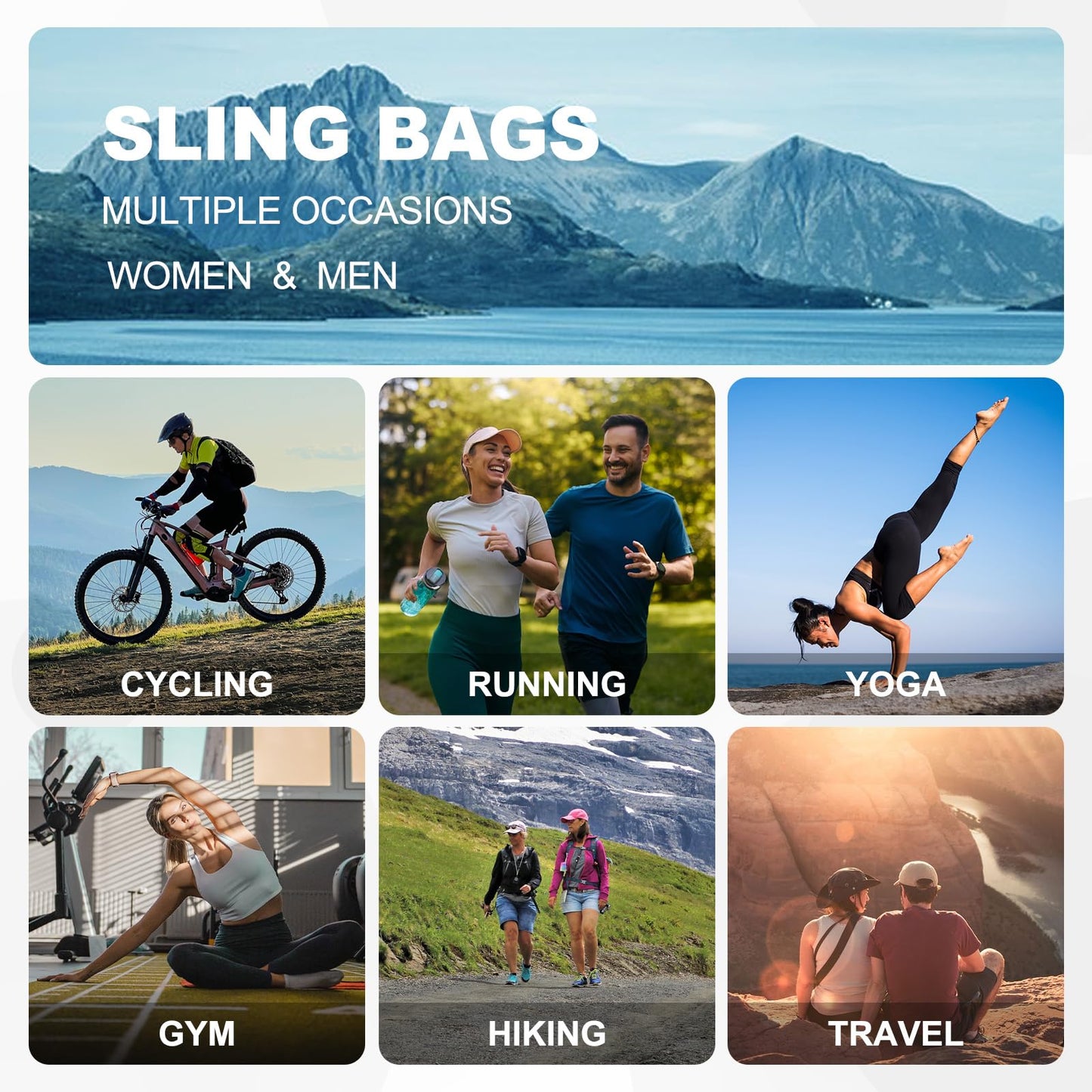 SUIKIHUM Convertible Sling Bags for Women Men, Lightweight Crossbody Backpack Daypack Fit for 11" Tablet for Casual Travel Sport Hiking (Black)