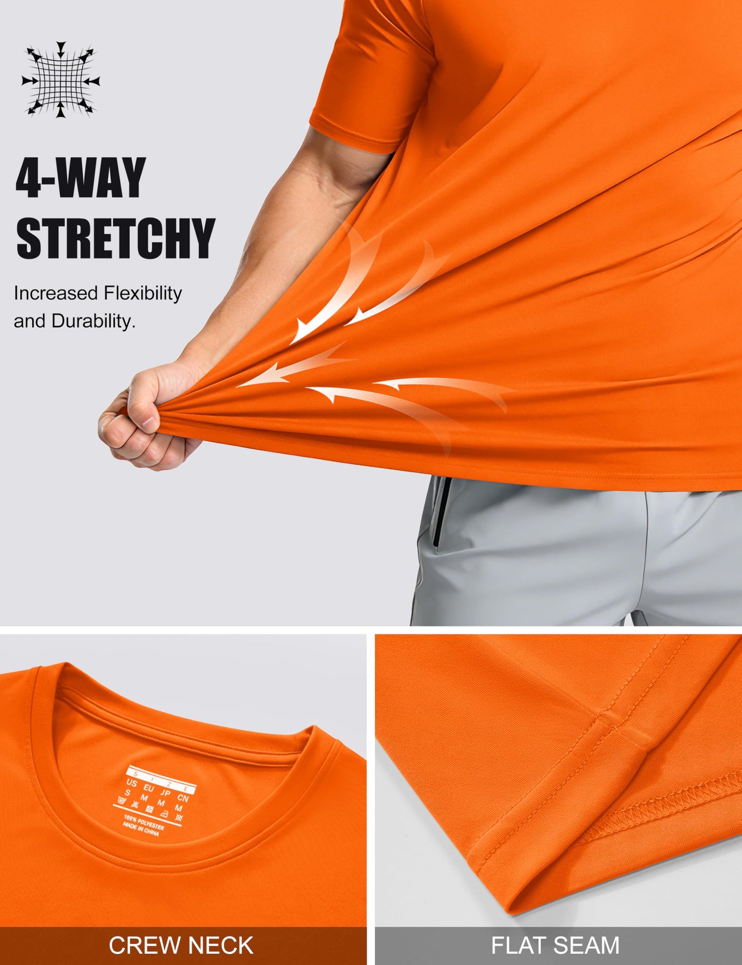 Mens T Shirt UV Shirt Active T Shirts Quick Dry Crew Neck T Shirts Athletic Running Gym Workout Shirts Short Sleeve Tee Top Orange