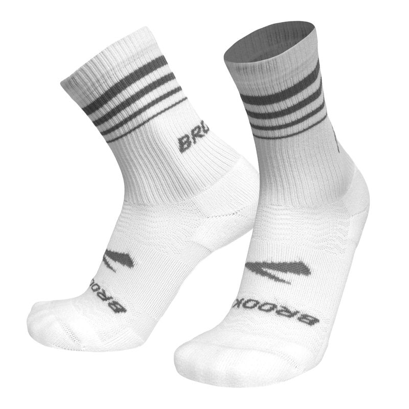 Brooks Run-In Crew 3 Pack Socks, Performance Athletic Running Crew Socks with Comfort Fit for Men & Women (3-Pack) - White - Medium