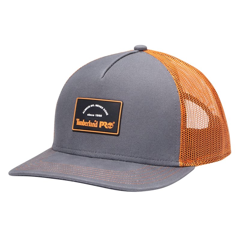 Timberland PRO "A.D.N.D. Dark Logo Mid Profile Trucker Cap, Pewter/PRO Orange, One Size Fits All