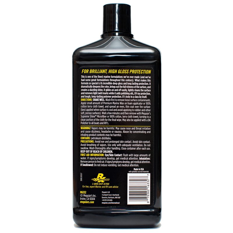 Meguiar's M6332 Flagship Premium Marine Wax, Easy to Use Boat Polish and Wax, Remove Scratches, Swirls, and Oxidation While Leaving Lasting Protection, 32 Oz Bottle