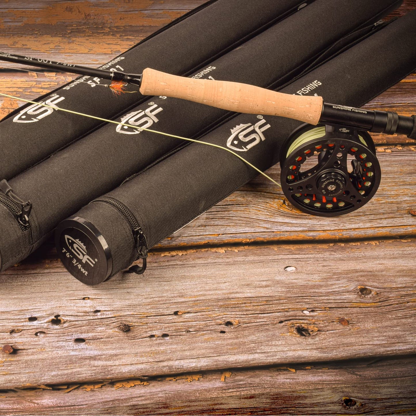 SF Fly Fishing Medium-Fast Action Rod Combo Kit 4 Piece 5 or 6 Weight 9FT, Aluminum Pre-Spooled Reel, Fly Rod Tube/Travel case, Fly Box with Flies Starter Outfit for New and Younger Anglers