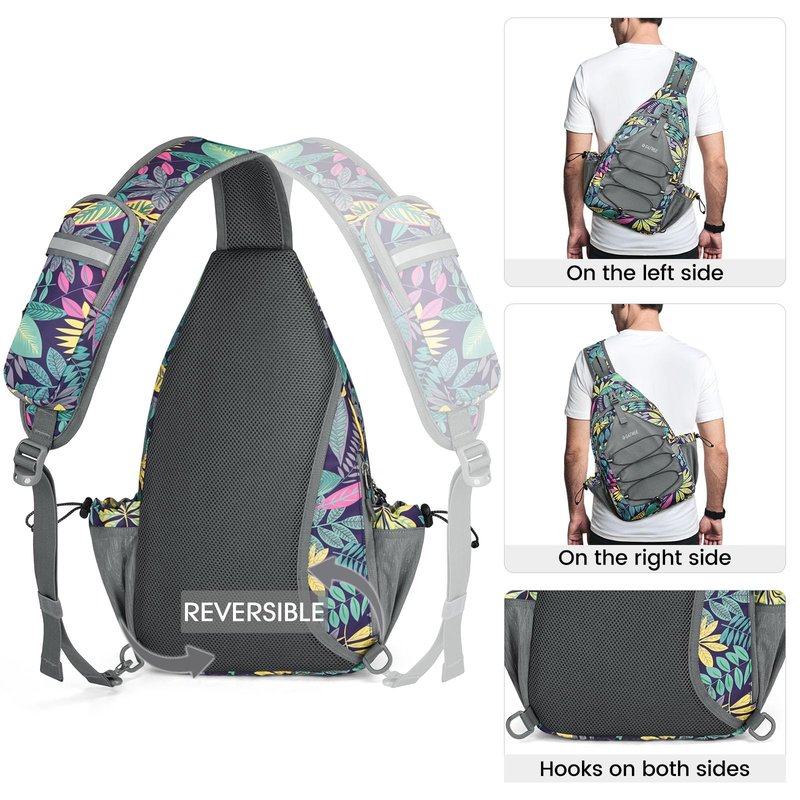 G4Free Pickleball Bag Sport Tennis Sling Bag Lightweight Pickleball Paddle Bag, Blue Leaf, L