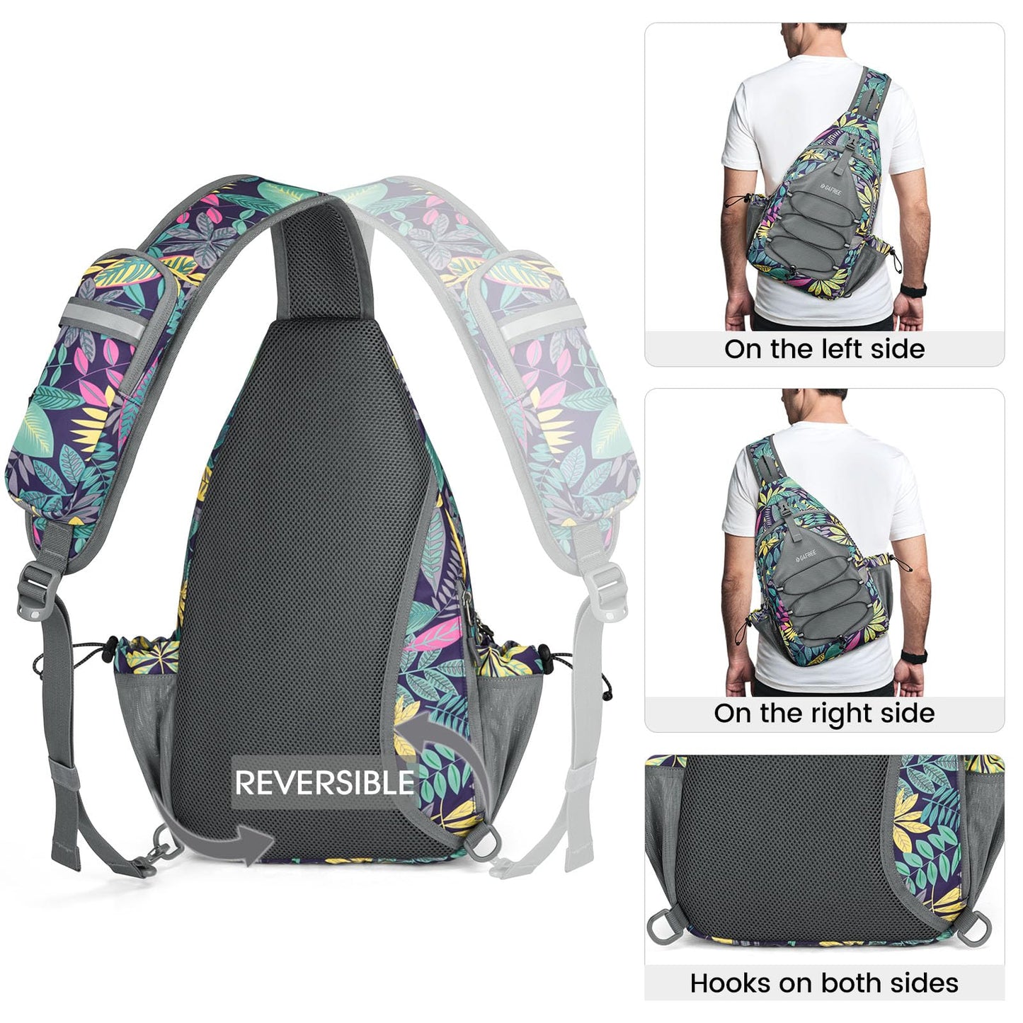 G4Free Pickleball Bag Sport Tennis Sling Bag Lightweight Pickleball Paddle Bag, Blue Leaf, L