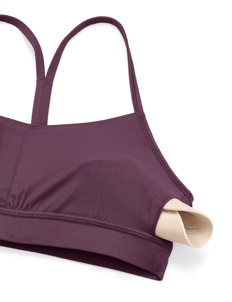 CRZ YOGA Butterluxe Y Back Sports Bras for Women - Padded Racerback Low Impact Spaghetti Thin Strap Workout Yoga Top Grape Thistle Purple Medium