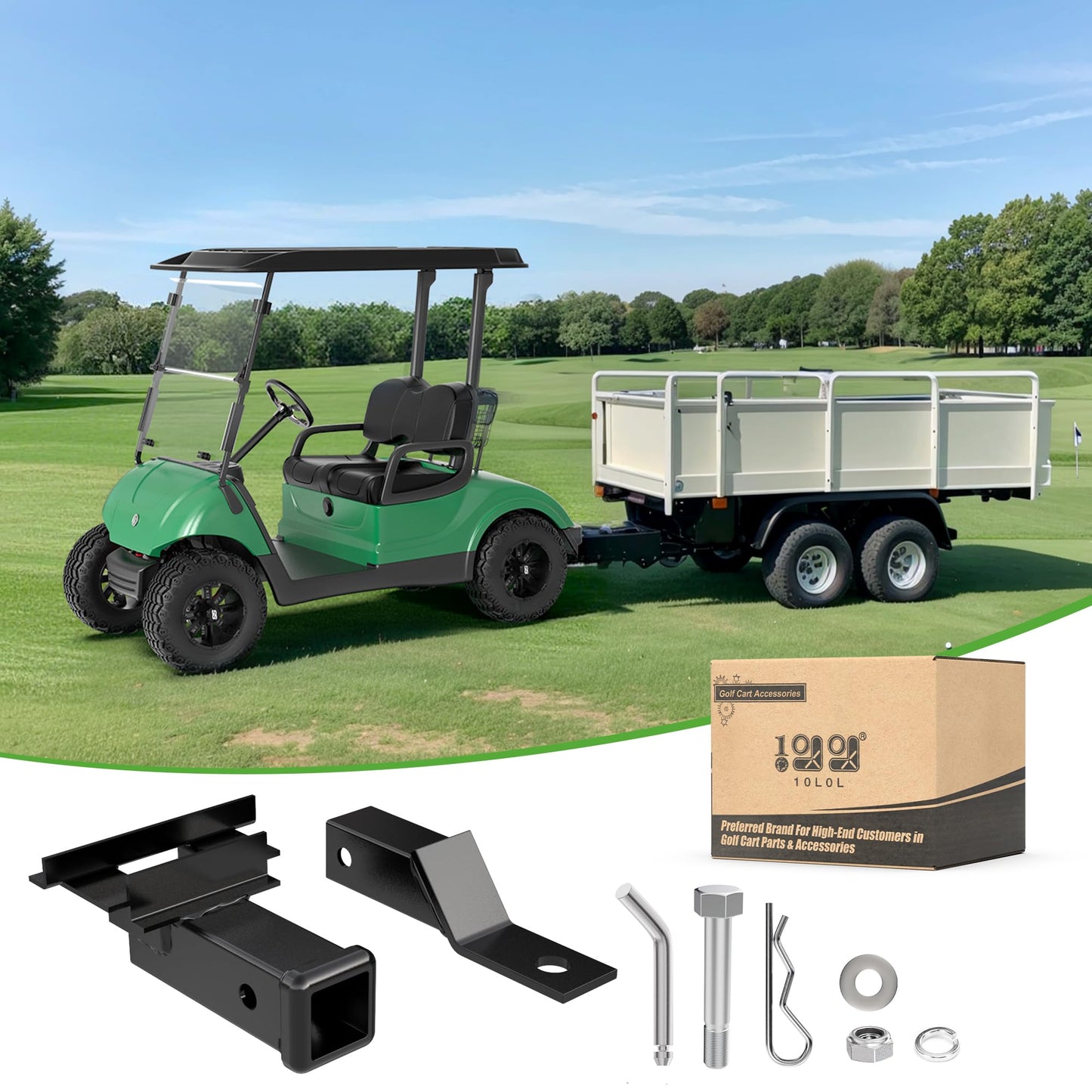 10L0L Deluxe Golf Cart Trailer Hitch and Receiver Kit, Bumper Hitch Compatible with/Replacement for Yamaha Drive 2 (2017-Up) Golf Carts