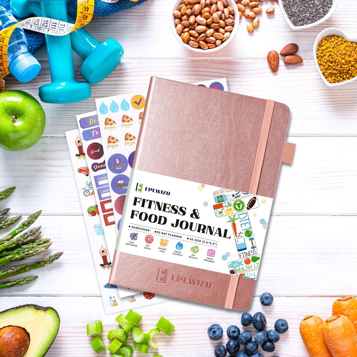 Food and Fitness Journal - Hardcover Wellness Planner for Meal Tracking & Workout | Undated for Home & Gym