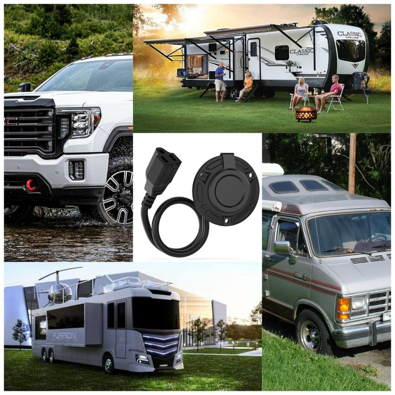 JacEnergy RV Shore Power Inlet Charger Plug 15 Amp AC Port Plug 125 Volt Power Inlet Socket and Waterproof RV Electrical Outlet Receptacle Box Integrated Outdoor Extension Cord for Trailer Plug.