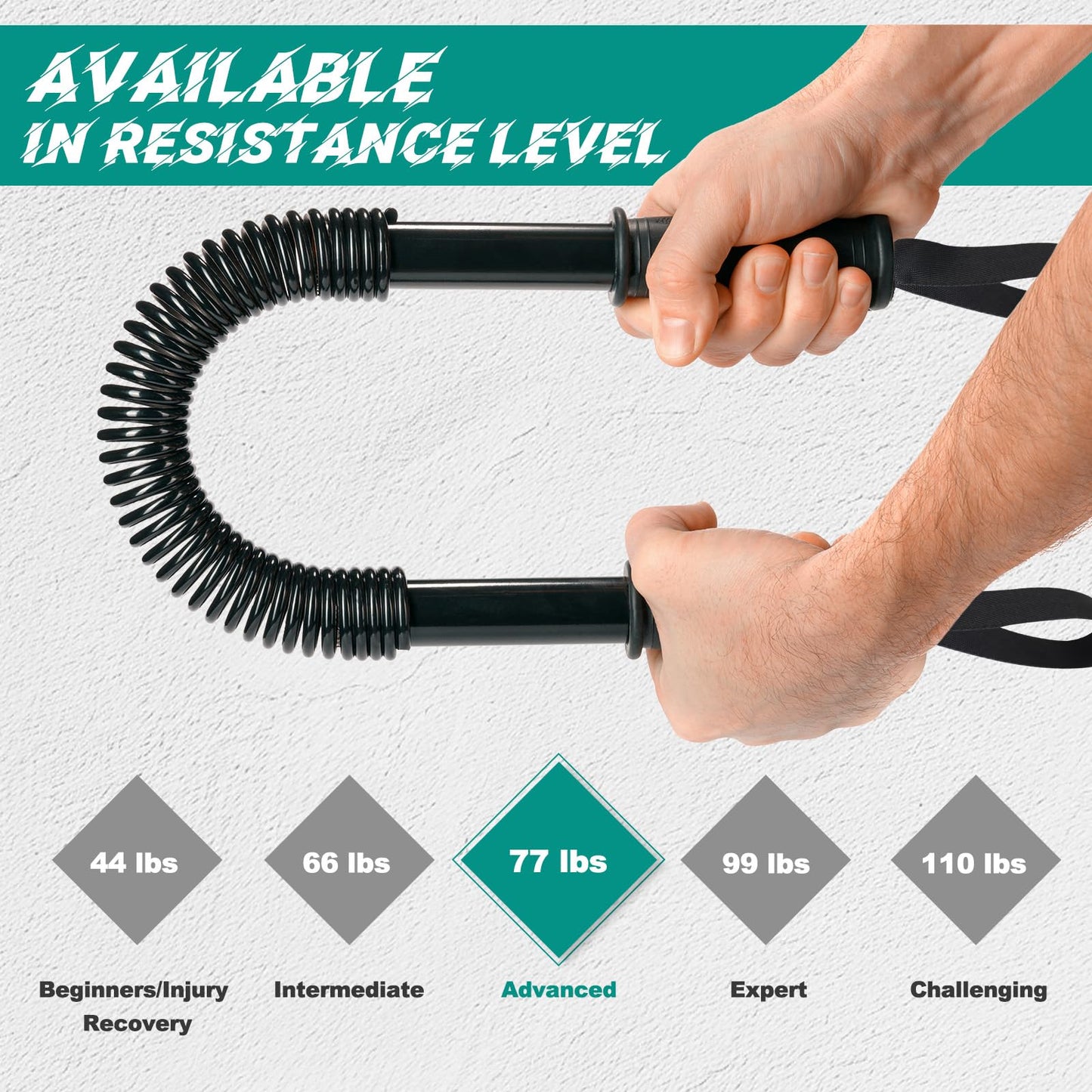 Power Twister Bar (77LB) – Arm & Forearm Workout Equipment for Men & Women, Heavy Duty Spring Steel Wrist & Chest Strengthener with Non-Slip Handles, Home Gym Fitness Tool