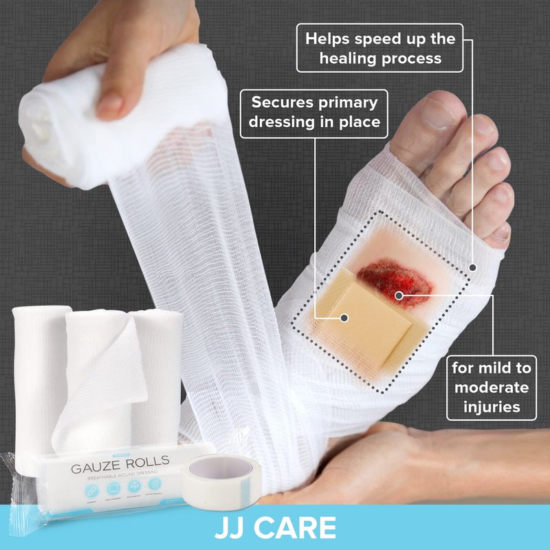 JJ CARE Gauze Rolls Pack of 24, Individually Wrapped Gauze Bandage Roll, with Bonus Medical Tape, 4 inches x 4.1 Yards Rolled Gauzes