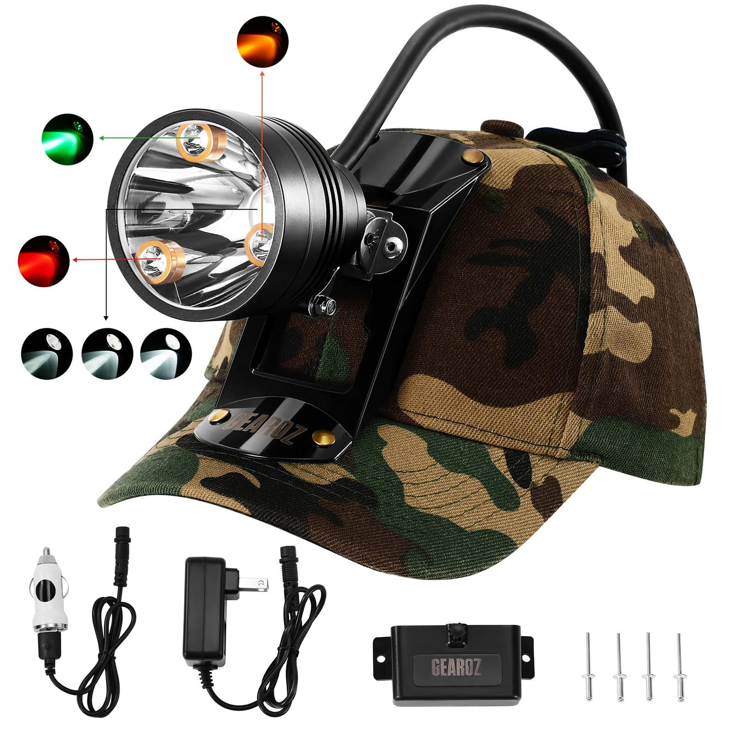 GearOZ Coon Hunting Headlight for Hog Predators Hunter Head Lamp, Camo Cap