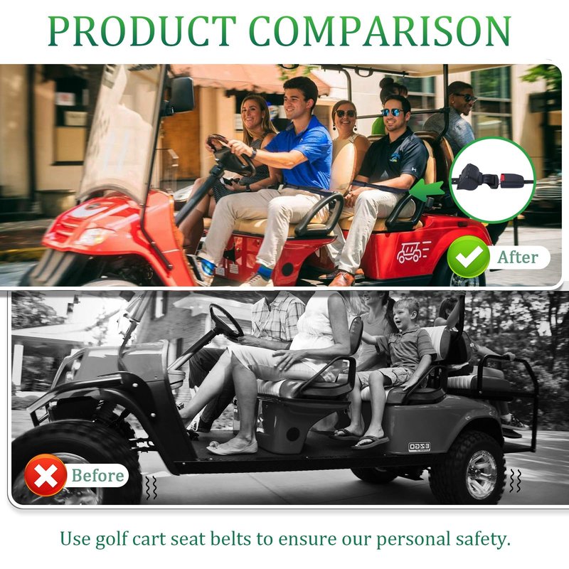 Podoy Retractable Seat Belt Kit for Golf Carts (Set of 2), Compatible with Club Car E-Z-GO TXT and Yamahaa, Auto-Retracting Design 42" Seat Belts for Many Utility Vehicles