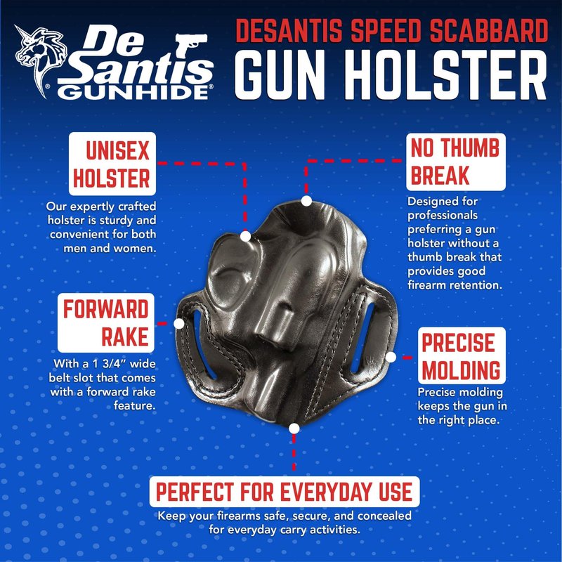 DeSantis Speed Scabbard - Leather OWB Holster for Revolver, Belt Slide Gun Holster, Precise Molding, No Thumb Break, Compatible with the Ruger LCR 1 7/8" and LCRX - Right Hand Draw, Black