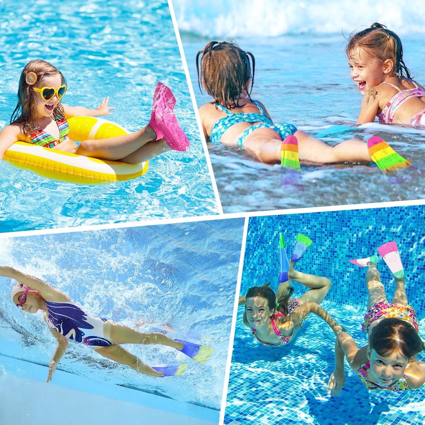 Kids Swim Training Fins - Gintenco Silicone Swim Flippers for Lap Swimming | Travel Size with Mesh Bag