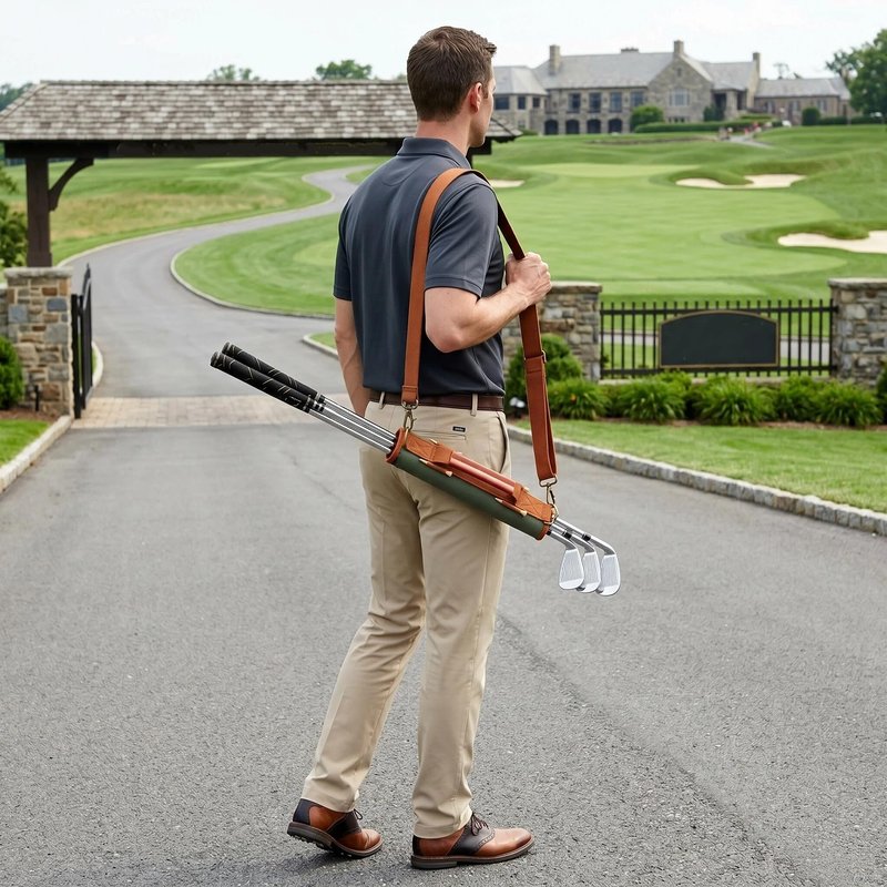 TOURBON Lightweight Canvas Golf Club Carrier Sleeves Bag with Shoulder Strap (Green)