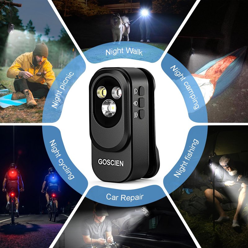 GOSCIEN Rechargeable EDC Flashlight Clip-on Light 500 Lumens Clip Light with Three Lighting Solutions USB C Charging Magnetic IPX6 Waterproof Flashlight for Cycling, Outdoor and etc(Black)