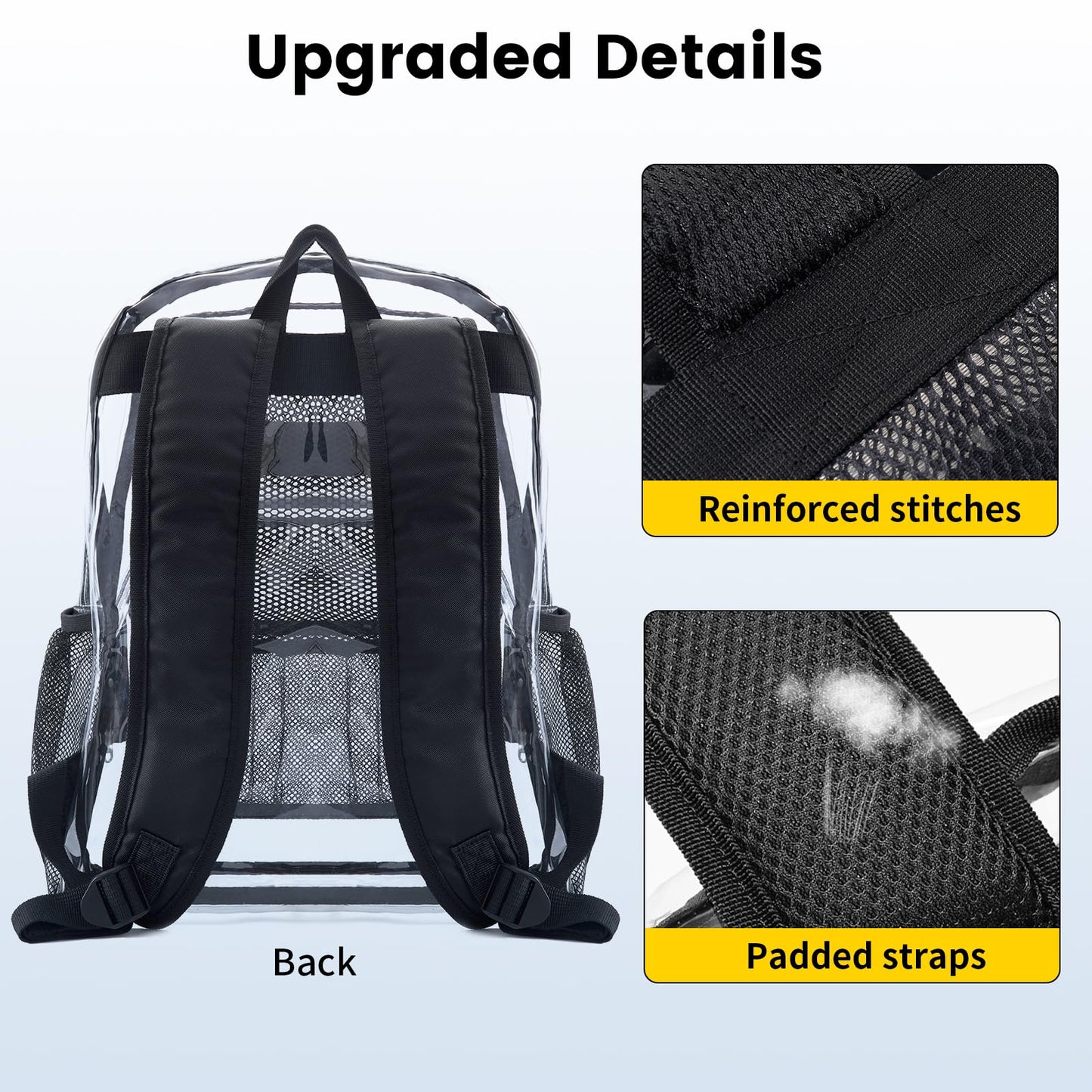 Vorspack Clear Backpack Heavy Duty - Extra Large Transparent Bookbag with Reinforced Strap PVC See Through Backpacks for College Workplace Travel - Black