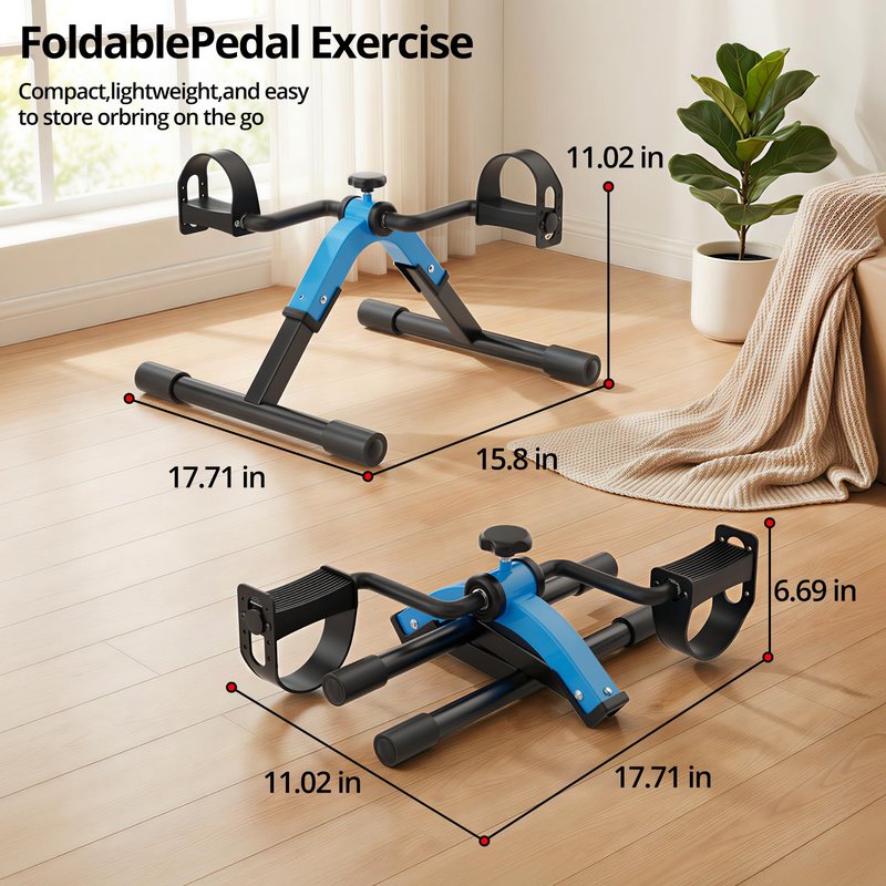 RYGEO Folding Pedal Exerciser Mini Exercise Bike Under Desk Bike for Arms and Legs Workout, Portable Desk Bike Peddler Machine for Sedentary Officer & Seniors