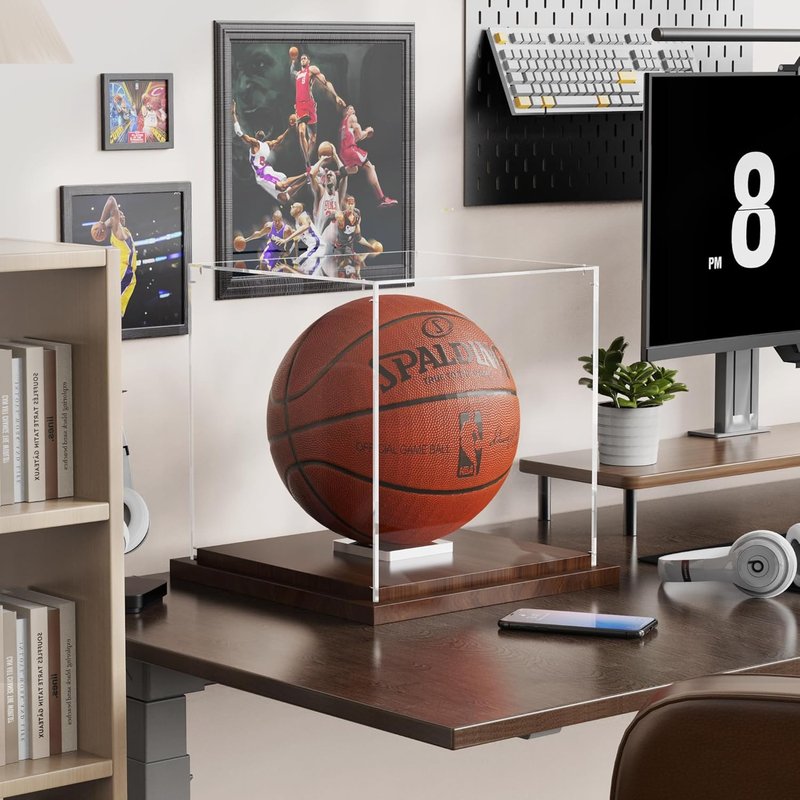 Basketball Display Case - Clear Acrylic Box with Removable Holder for Autographed Balls | Wood Base, Sports Memorabilia