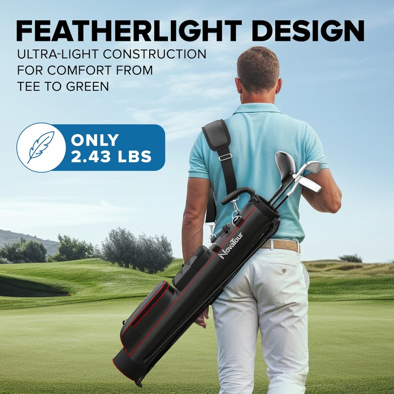 NovaTour Ultra Lightweight Golf Bag for Par 3 and Executive Courses, Smart Storage, Stable Stand, Ball and Tee Holders (Inferno Black/Red)