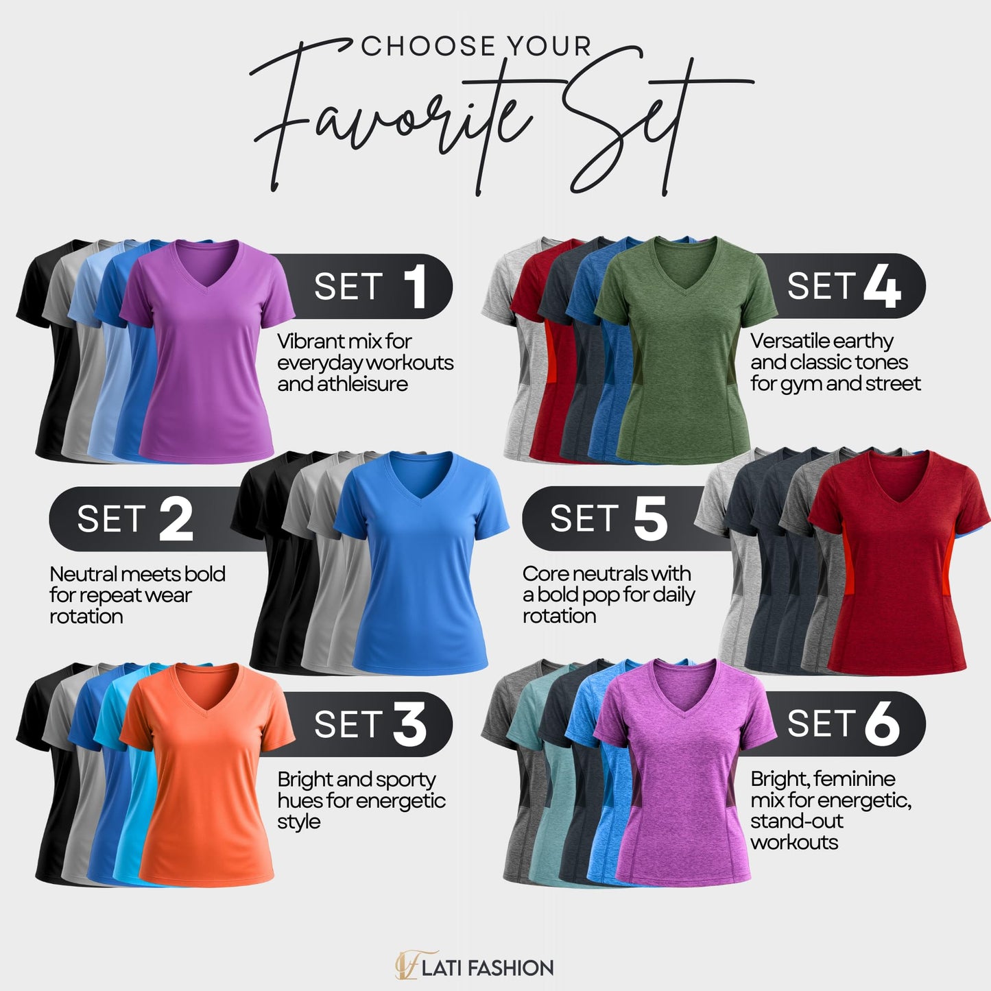 Lati Fashion 5 Pack Dry Fit Shirts for Women Workout Tops Short Sleeve V Neck Womens T Shirts for Yoga Running Pilates S-3X (US, Alpha, X-Large, Regular, Regular, Set3)