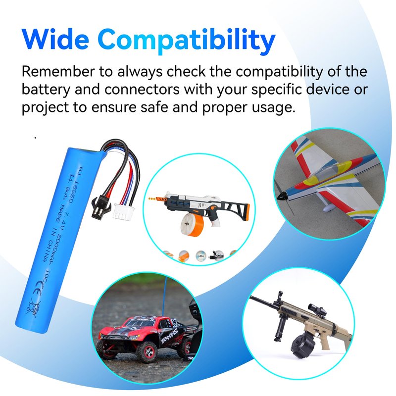 RunCam 7.4V 2000mAh Battery for Splatter Ball Gun Gel Bead Blaster Airsoft: 2 Pack Rechargeable Replacement Batteries with USB Charging Cable SM2P Plug Compatible with Splatrball SRB1200 400 400-SUB