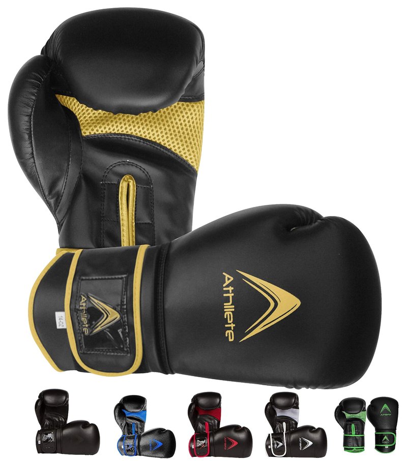 Athllete Men's Boxing Gloves - 14 oz Training & Sparring, Black/Gold