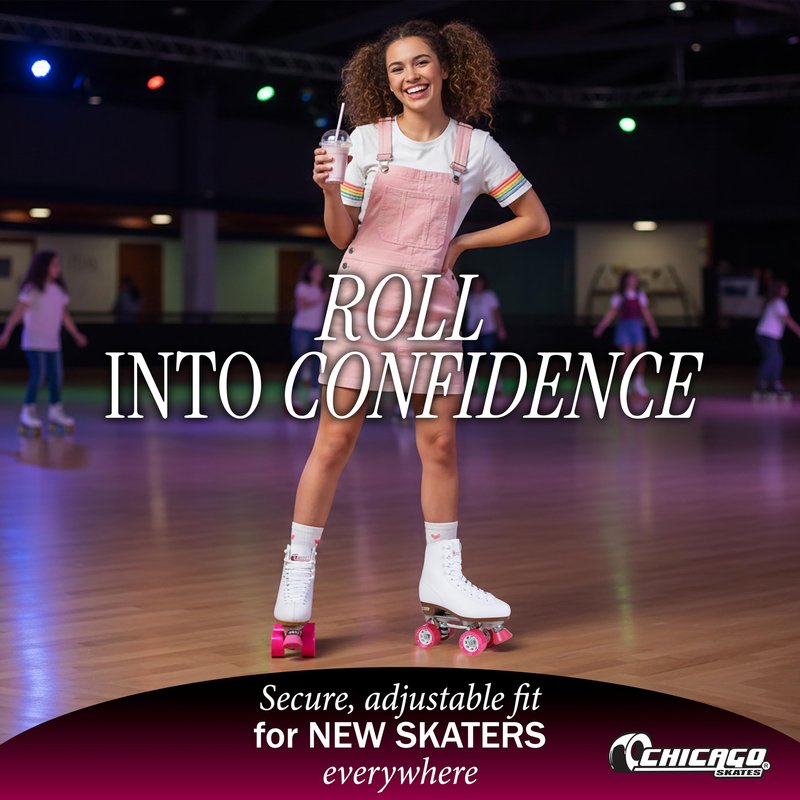 CHICAGO Skates Premium White Quad Roller Skates for Girls and Women Beginners Classic Adjustable High-Top Design for Indoor or Outdoor Skates and Roller Derby