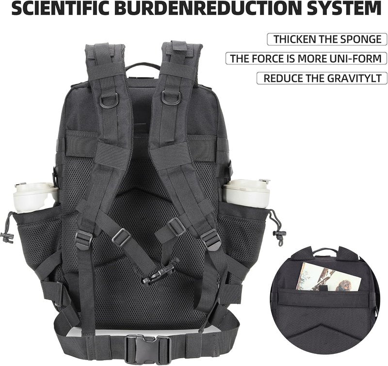 Tactical Assault Backpack - 45L Molle Waterproof Rucksack for 3-Day Adventures | Black Rose