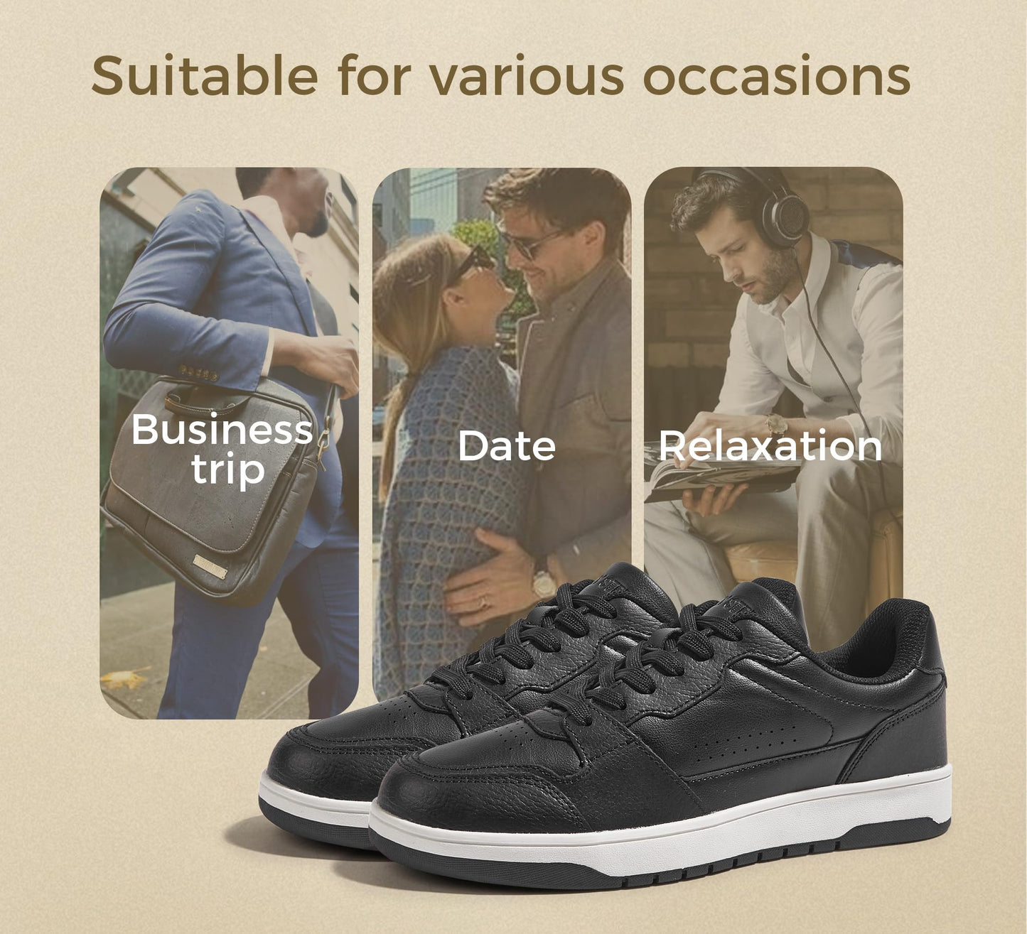 LUCKY STEP Men's Fashion Sneakers Lace Up Casual Low Top Anti-Slip Tennis Skateboard Basketball Walking Shoes(Black,10)